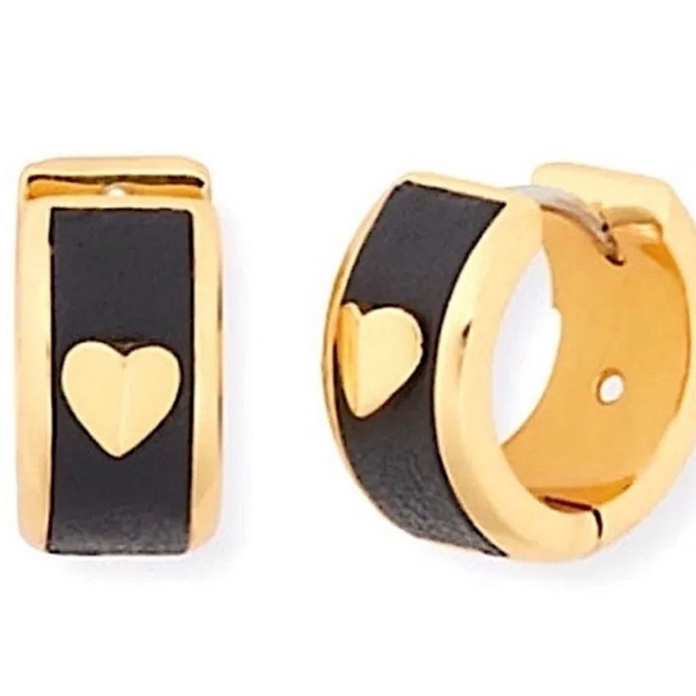Kate Spade ♠️ Gold and Black Heart Huggie Earrings